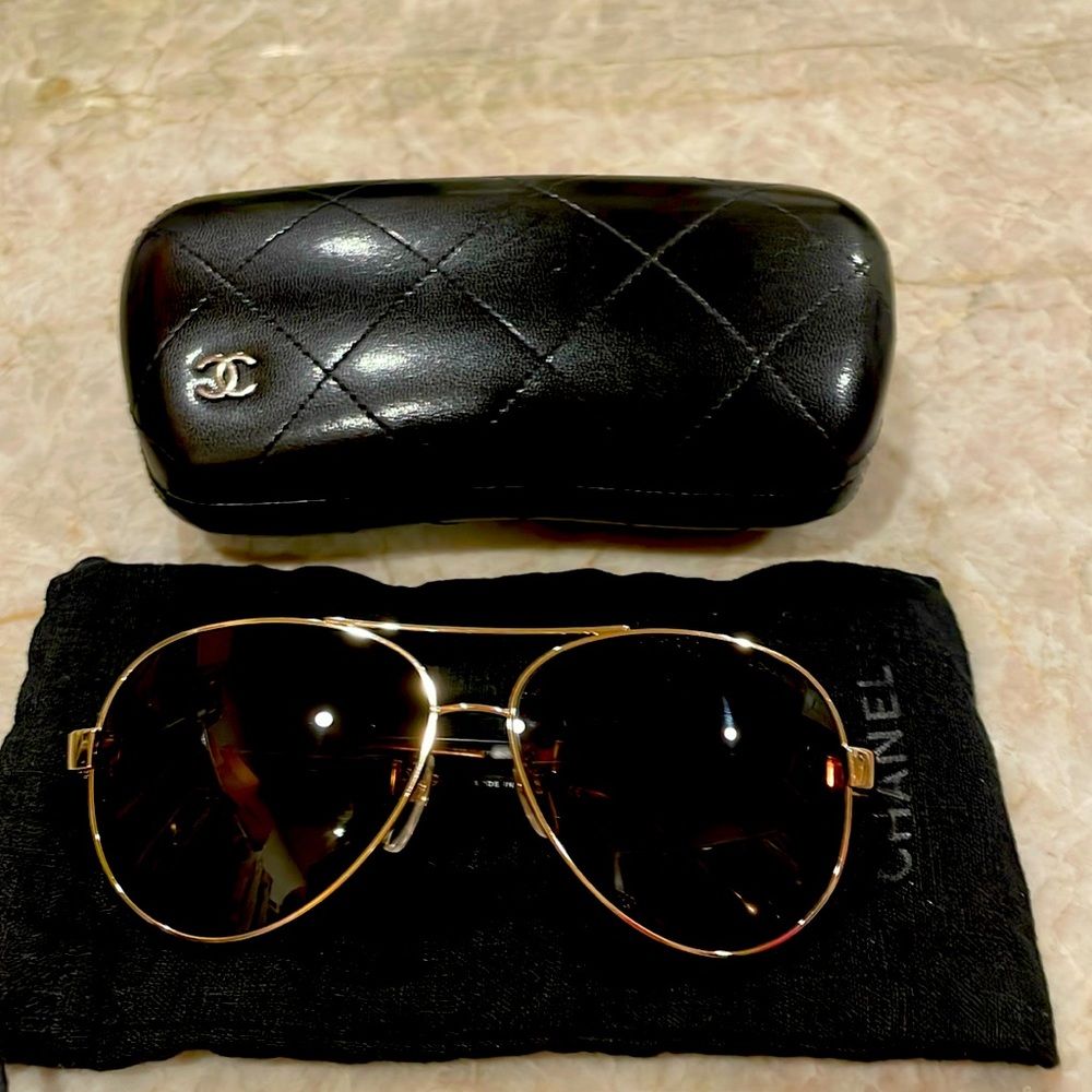 Chanel aviator sunglasses with soft case and hard case